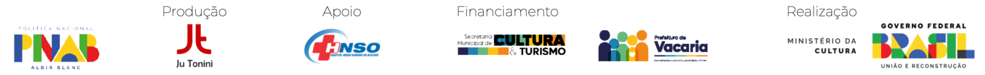 Produção: Ju Tonini · Apoio: HNSO · Financiamento: Secretaria Municipal de Cultura e Turismo, Prefeitura de Vacaria · Realização: PNAB – Política Nacional Aldir Blanc, Ministério da Cultura, Governo Federal